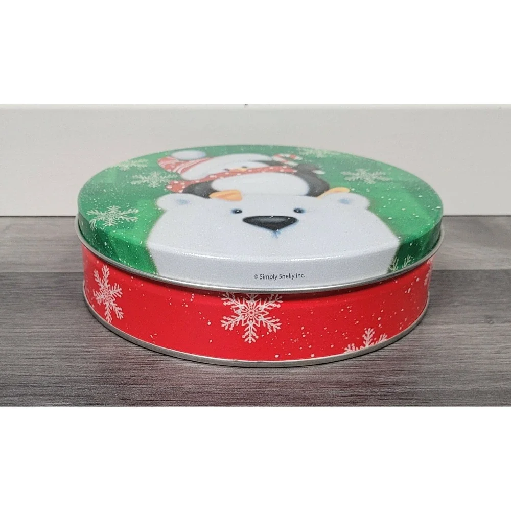 Penguin/Polar Bear Winter/Holiday Tin - Empty 6 1/2 inch (Simply Shelly Inc)